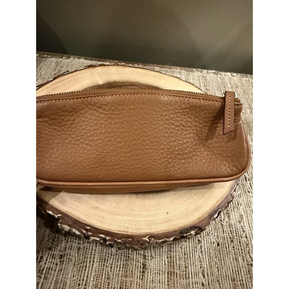 VTG Dooney Bourke‎ British Tan Leather Pencil Case Barrel  Cosmetic Bag Rare